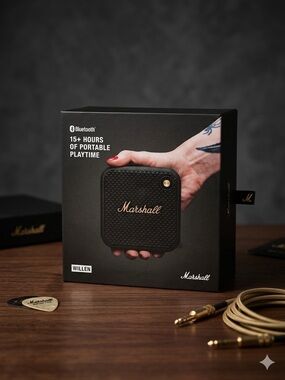 Marshall Willen Portable Bluetooth Speaker in Black and Gold